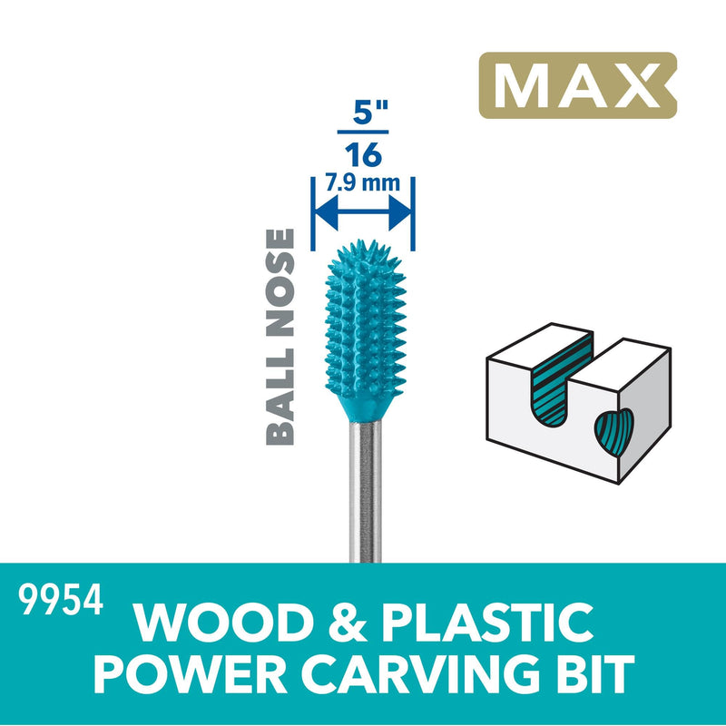 Dremel 9954 Ball Nose Tip 5/16" Power Rotary Carving Bit - Ideal for Removal and Smoothing Applications in Wood, Plastic, Foam, and Rubber
