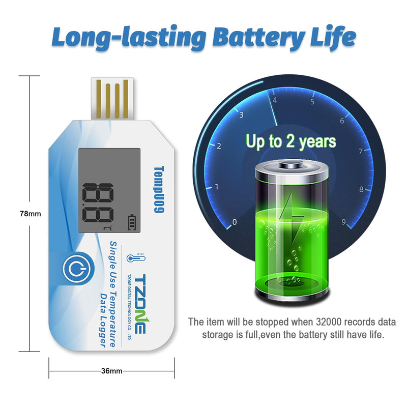 Tzone USB Temperature Data Logger Disposable Digital Temp Recorder TempU09 | PDF/CSV Report,IP67 Waterproof,Single-use Thermometer Datalogger,for Medical Refrigerator Freezer Storage,32000 Recordings 5