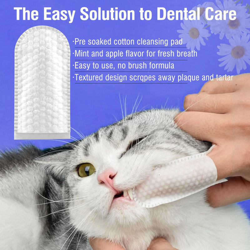 Pet Teeth Cleaning Finger Wipes for Dogs & Cats, Dog Dental Wipes for Removing Plaque and Tartar Buildup, No-Rinse Disposable Gentle Cleaning & Gum Care Pet Wipes, 50 Counts