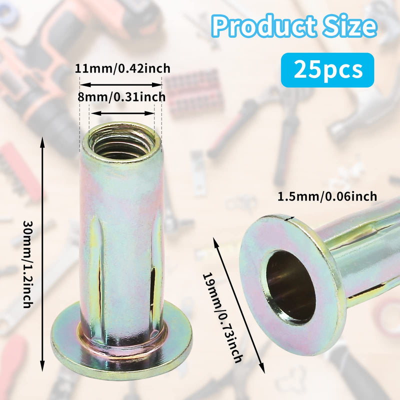 25Pcs Steel Multi Grip Rivet Nuts Pre Bulbed Shank Zinc-Plated Flat Head Threaded Insert Nut Construction Fasteners for Industrial (5/16-18) 5/16-18