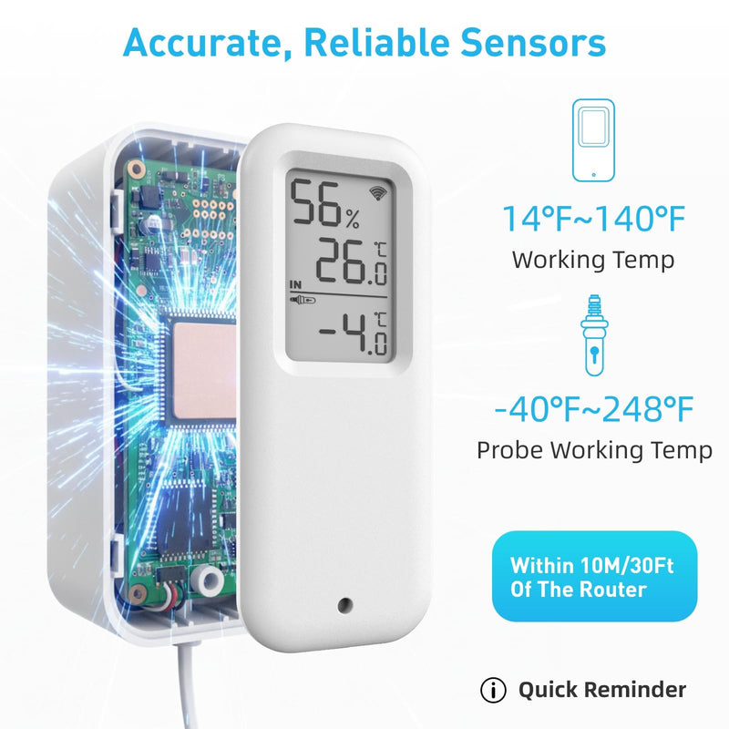 Daytech WIFI Freezer Thermometer with Room Thermometer and Freezer Alarm WiFi Temperature Sensor with App and Email Alerts for Fridge Fish Tank Pet Cage Wine Cellar Greenhouse 1 Pack (No Hub Required) Freezer Thermometer 1 Pack - NewNest Australia