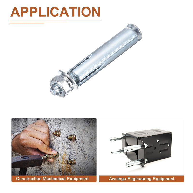 1/4" x 2-1/4" Hex Nut Sleeve Anchors - 10Pack - Good for Concrete Dry Brick Block Walls - Carbon Steel - Silver 10 1/4" x 2-1/4"