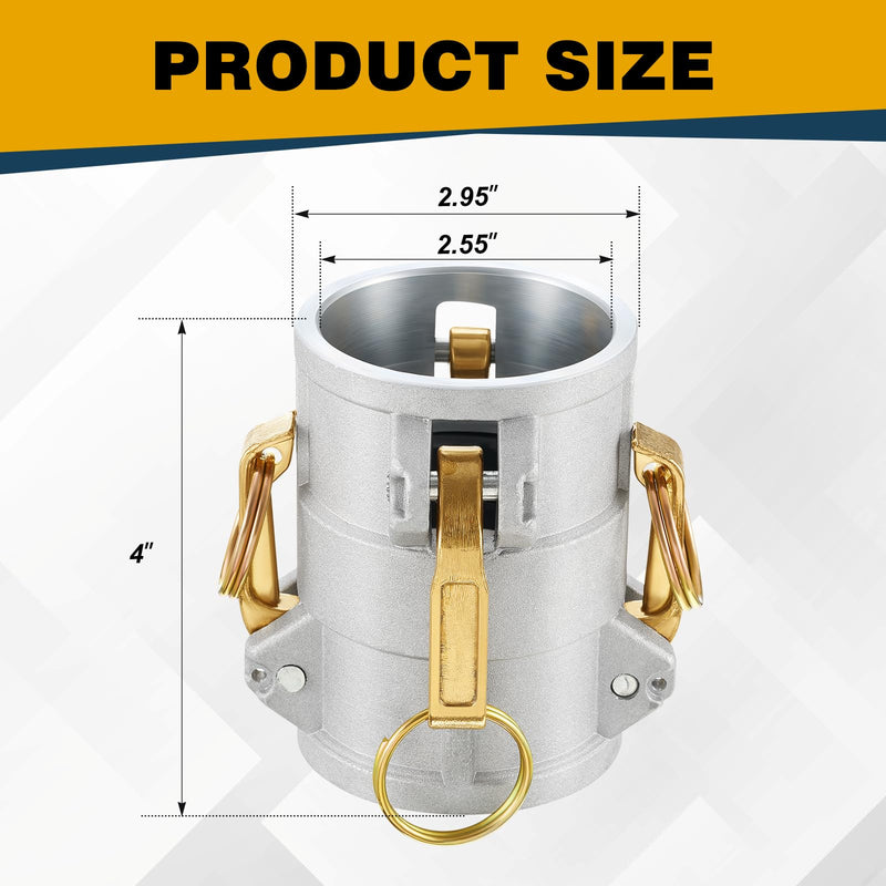 Aluminum Type DD Cam and Groove Hose Fitting Female Camlock Aluminum Cam Lock Fitting for Hydraulic Oil Refrigeration Oil Water, 225 PSI (2"x2") 2"x2"