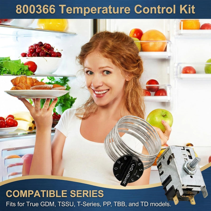 800366 Refrigerator Temperature Control Kit, Thermostat Cold Control Compatible with True Freezer/Cooler, Fits TSSU TPP TD TBB GDM T Series, Replaces 077B6806 077B7172 988282, 72" Coil Sensing