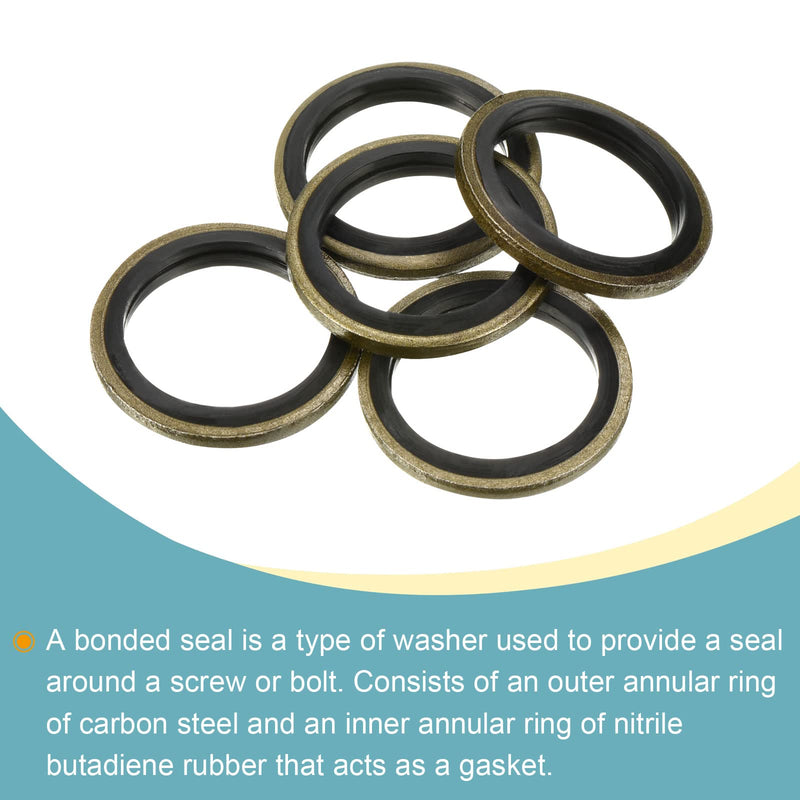 MECCANIXITY Bonded Sealing Washers M16 21.54x16x2mm Carbon Steel Nitrile Rubber Gasket, Pack of 10 21.5x16x2mm