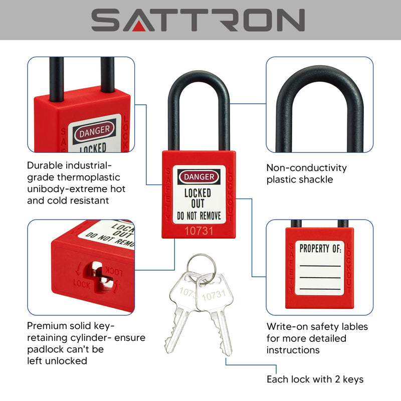 Safety Lockout Padlock Sets, OSHA Compliant 5 Red Lockout Tagout Locks, Keyed Differently Loto Locks (2 Keys Per Lock) for Lock Out Tag Out Stations 5 pack red nylon padlocks