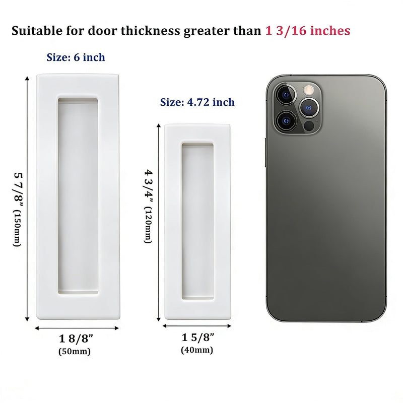 Dontay Sliding Pocket Door Flush Handles,Recessed Finger Pulls for Closet/Barn Doors, Stainless Steel Cabinet Hardware for Drawer Wardrobe(4 Pack,5.91 Inch,Snow White) 5.91''(150mm) Snow White 4