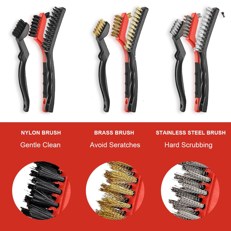 Wire Brush Set for Rust Cleaning - 9 Pcs Including Steel, Brass & Nylon Brushes - Ideal for Rust Removal, Dirt & Paint Scrubbing with Deep Cleaning - Small Wire Brush for Versatile Use 9PCS
