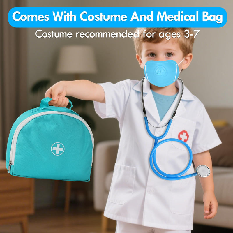 Lehoo Castle Doctor Kit for Toddlers 3-5, Kids Doctors Play Set, Pretend Play with Doctor Costume Toy Stethoscope Medical Kits for Girls Boys 3 4 5 Light Blue