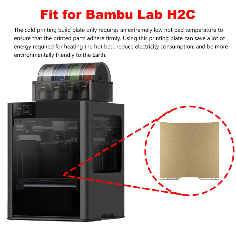 H2C/A2L Cold Printing Build Plate Upgraded No-Heating No Glue Double Sided PEI Cool Platform Sheet, 335x346.5mm 3D Printer Textured Surface Flexible Removable Spring Steel Heated Printing Bed Mat | H2C/A2L Cold Plate For H2C