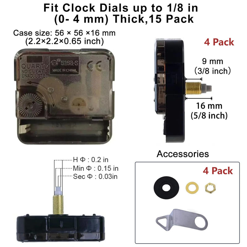 EMOON 4 Pieces Clock Mechanism Replacement Kit with 8 Pack Clock Hands, Silent Sweep Clock Motor Kit Battery Operated for Clock Repair DIY Replacement, Custom Clock Total Shaft Length 5/8 in