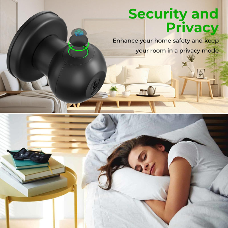 FITNATE Fingerprint Door Lock, Smart Fingerprint Door Knob, Biometric Door Lock Keyless Entry Door Knob for Bedroom, Apartment, Hotel, Office