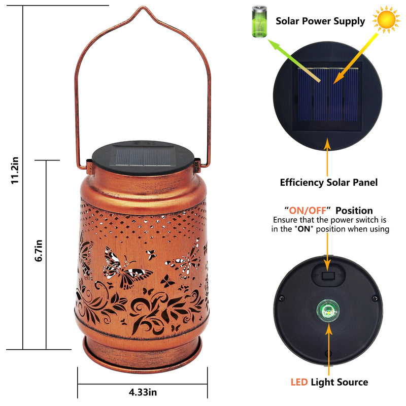 Solar Lanterns Outdoor Waterproof Butterfly Garden Decor Lantern Birthday Gifts for Women Mom Grandma, Hanging Solar Lights Metal Solar Decoration Outside for Yard, Patio, Backyard, Porch 1 Pack Butterfly