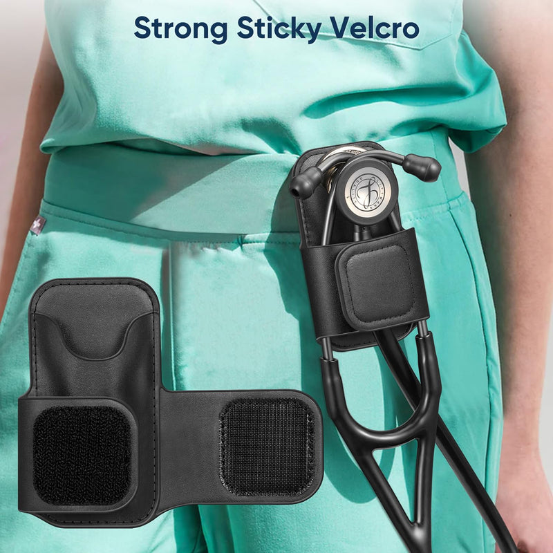 Stethoscope Holder Clip, PU Leather Stethoscope Hip Holder Lightweight Portable Holster for Physicians, Nurses, EMT, Medical Nursing Students, for 3M Littmann & Most Stethoscope, Black