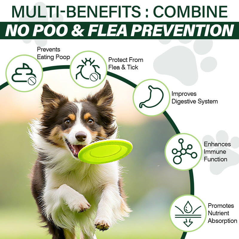 200 Chews Flea and Tick Prevention Chews-No Poo Chew for Dogs-2 in 1 Control Coprophagia & Flea Tick Supplement-Natural Soft Treats Deterrent Eat Poop with Digestive Enzymes Probiotics-Chicken Chicken