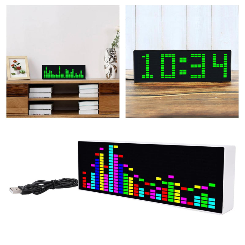 384 LEDs Music Spectrum Display, Audio Spectrum Analyzer Delivering 84 Dynamic Effects, Voice Controlled Rhythm Light with Electronic Clock Function