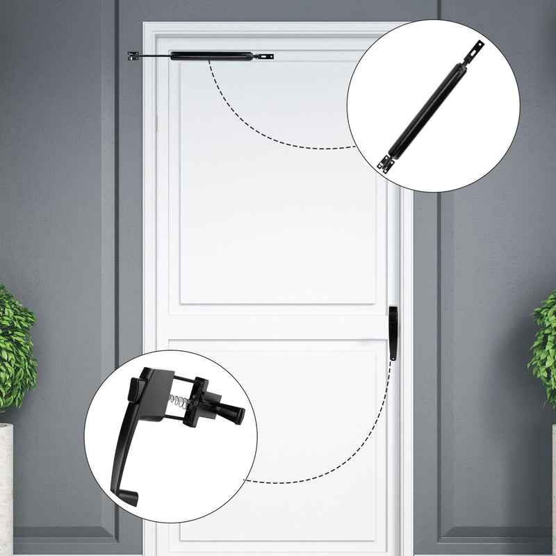 Storm Door Closer & Screen Door Handle, Black Heavy Duty Screen Door Closer Replacement Kit Shock Absorber Bracket with Screen Door Spring Storm Door Latch Protecting from Strong Winds