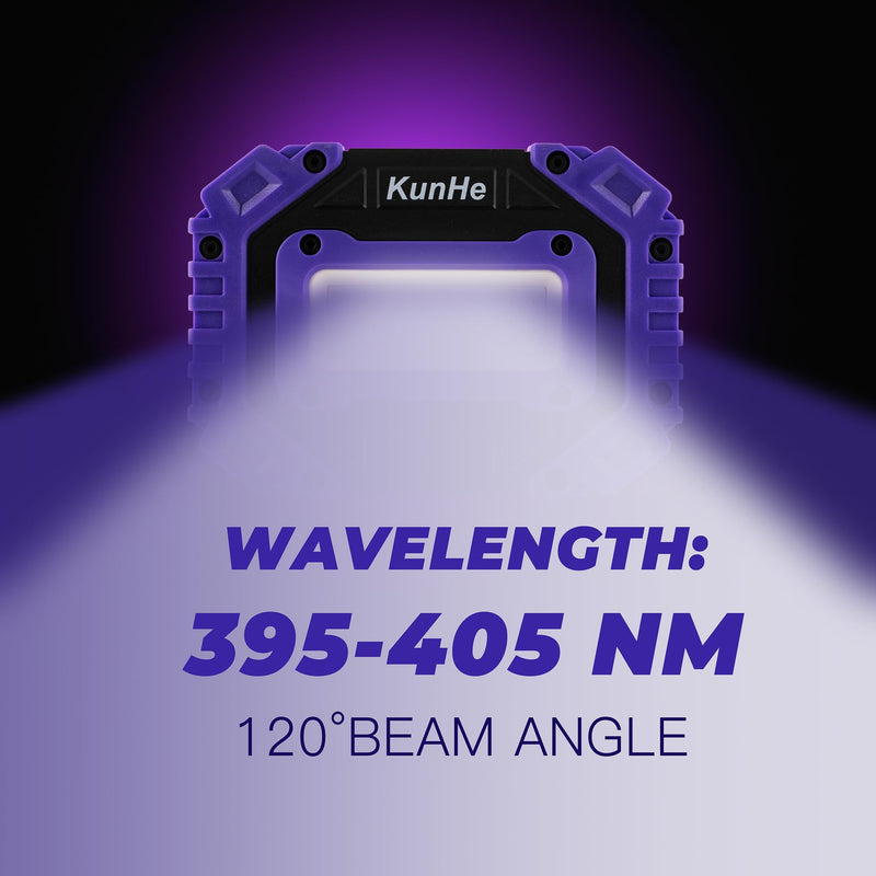 KunHe Rechargeable UV Black Light, Portable Battery Powered Blacklight, Cordless UV Light, 395nm Ultraviolet Floodlight Lamp for Night Fishing, Dark Glow Party, Halloween, 2 Pack 395 UV 2.0