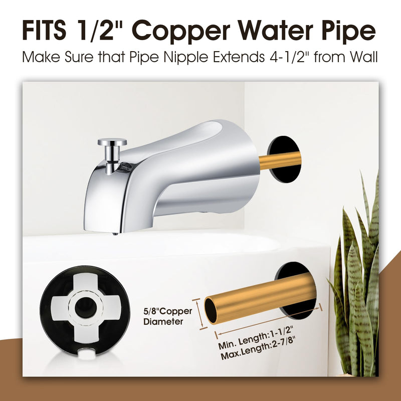Tub Spout with Diverter,Easy to Install Bathtub Faucet，American Standard Tub Faucet Universal Fits 1/2" Copper Pipe(5/8" Diameter),Chrome