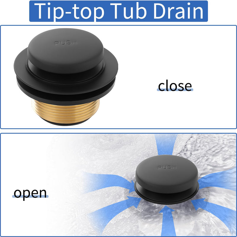 Matte Black Bathtub Drain Tip-Toe Tub Trim Set with Two-Hole Overflow Faceplate Bathroom Tub Drains Replacement Conversion Tub Drain Kit Assembly with Universal Fine & Coarse Thread Matte Black