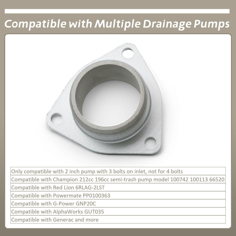 2" Inlet Flange with NPT Thread Replacement for Champion 212cc 196cc Semi-Trash Pump 100742 100113 66520 for Red Lion 6RLAG-2LST 2-Inch Aluminum Water Pump with 3 Bolts on Inlet
