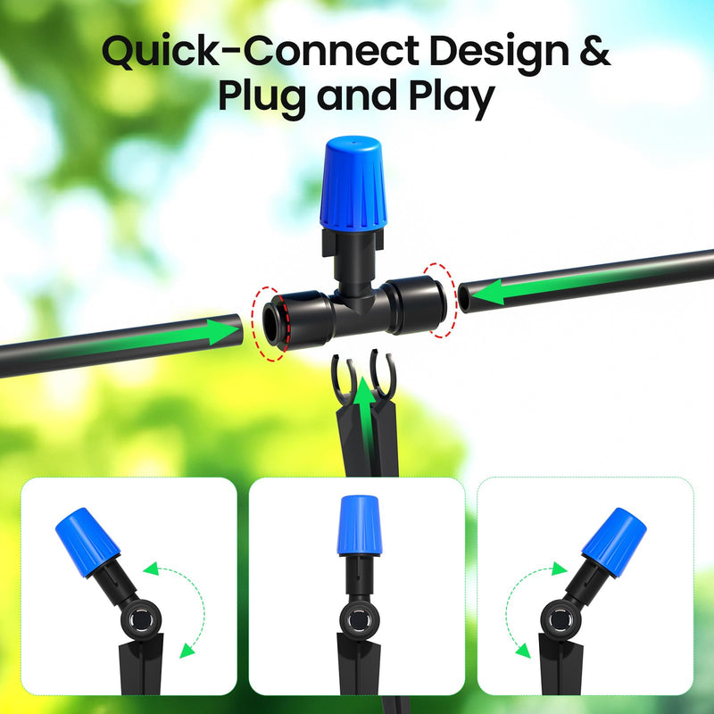 MIXC 65FT Greenhouse Watering System- Quick Efficient Connector Hanging Plant Watering System Automatic Mist Irrigation Kit with 1/4" Blank Tubing and Misting Nozzles 65FT(Updated)