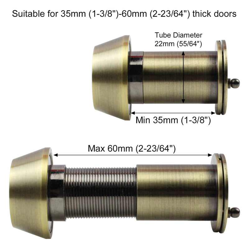 Earl Diamond - Peep Holes for Door, Solid Brass 220-Degree Door Viewer Peephole with Heavy Duty Rotating Privacy Cover for 1-3/8" to 2-23/64" Doors for Home Office Hotel, Hole 22 Antique Bronze