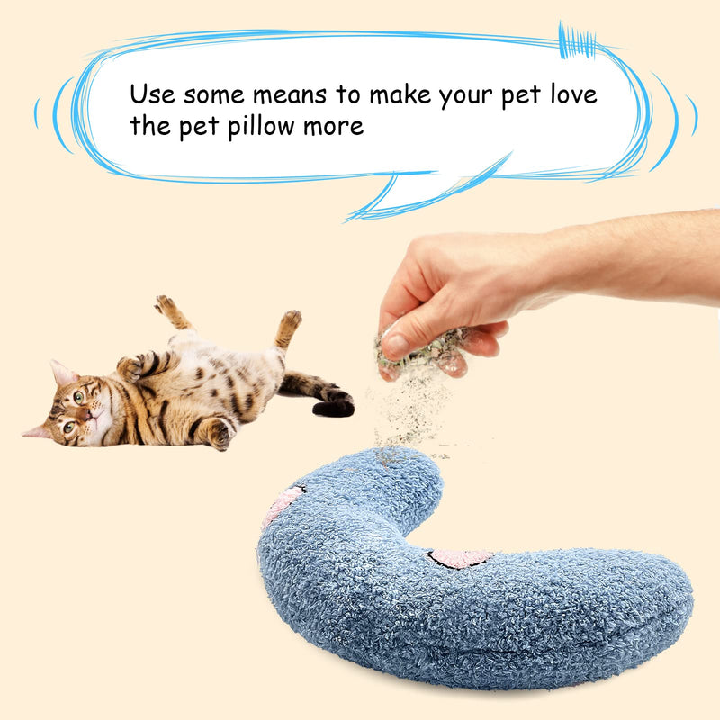 ucho Pillow for Cats, Soft Fluffy Cat Neck Pillow for Cat Bed, U-Shaped Pillow for Pet, Pet Calming Toy Half Donut Cuddler for Joint Relief Sleeping Improve Machine Washable- Blue