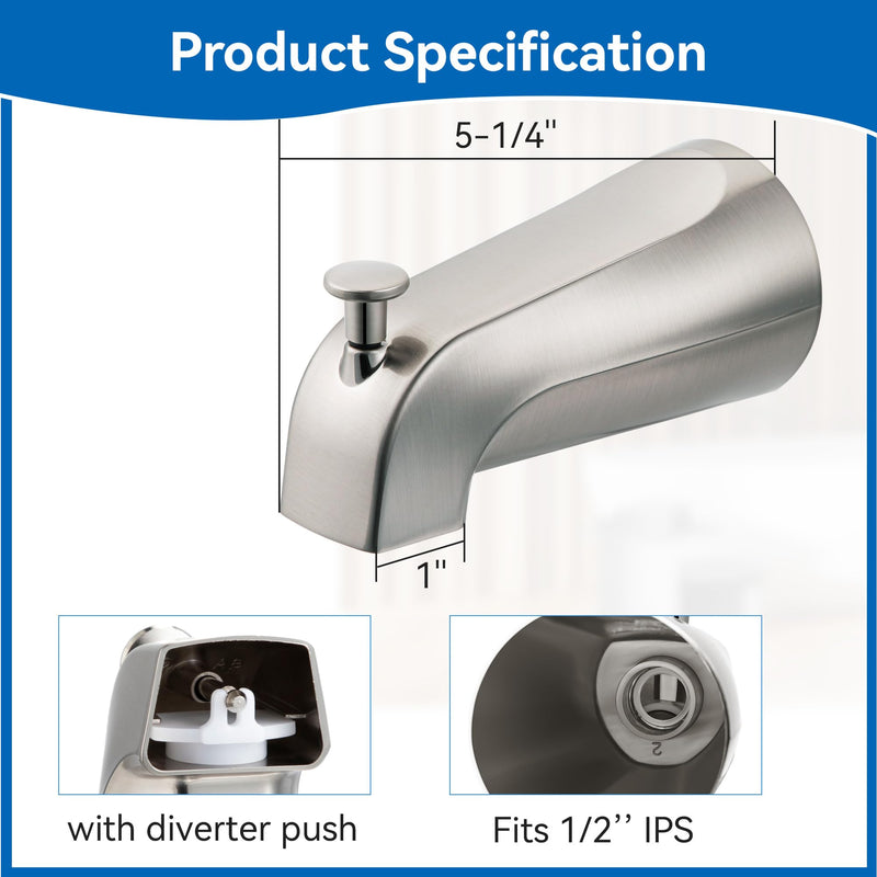 Dreyoo Universal Bathroom Tub Spout Compatible with Westbrass E531D-1F-62, Fits 4 Inch Reach Wall Front Mount Tub Spout with Shower Diverter 1/2'' IPS Inside Thread Bathtub Faucet (Brushed Nickel) Brushed Nickel