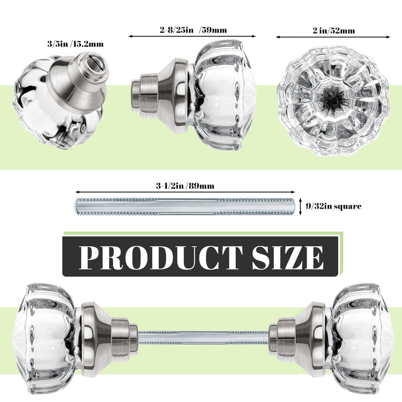 4 Set Crystal Door Knobs Mortise Style Fluted Glass Door Knobs Antique Door Knobs with Spindle Antique Doorknobs for Interior Doors (Chrome) Chrome 4