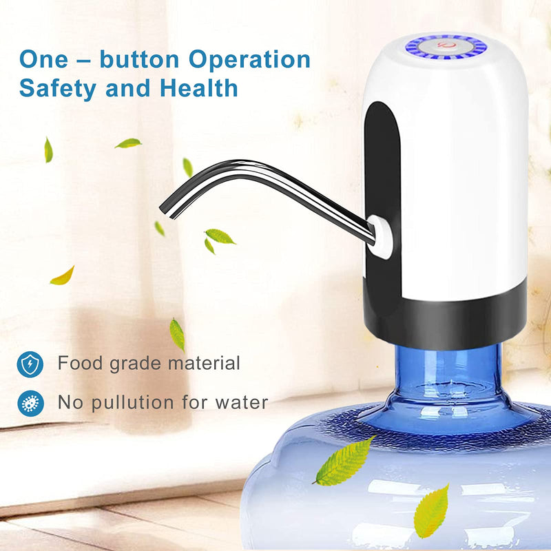 Water Bottle Pump 5 Gallon Electric Drinking Water Pump Portable Water Dispenser USB Charging Water Bottle Pump Water Bottle for Universal 2-5 Gallon Bottle White