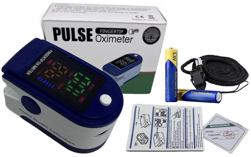 Finger Pulse Oximeter Larger Display Blood Oxygen Monitor with Batteries and Lanyard Included Fingertip Pulse Oximeter Color: Navy Blue