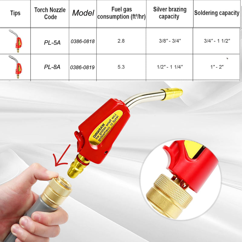 0386-0819 PL-8A Self Lighting turbo Torch Tips for Welding/Brazing, 5/16" Air Acetylene Tip Swirl for Victor, Soft solder 1-1/2" Silver braze 1-2", Air Acetylene tip for Torch Kit ‎PL-8A