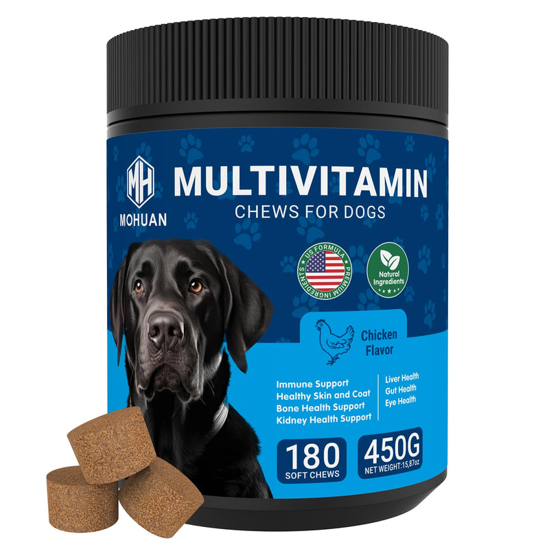 Dog Vitamins and Supplements - Multivitamin Chews - Supports Joint Health, Cares for Skin, nourishes Hair, boosts Immunity and Heart Health - Chicken 180 Chews