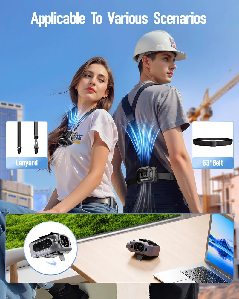 SWEETFULL Portable Waist fan, 10000mAh Personal Fan Rechargeable with Belt, 15500RPM Clip on Fan with LED SOS & Flashlight, 3 Speeds Battery operated 24H RunTime for Jobsite Outdoor Travel (Grey) Grey