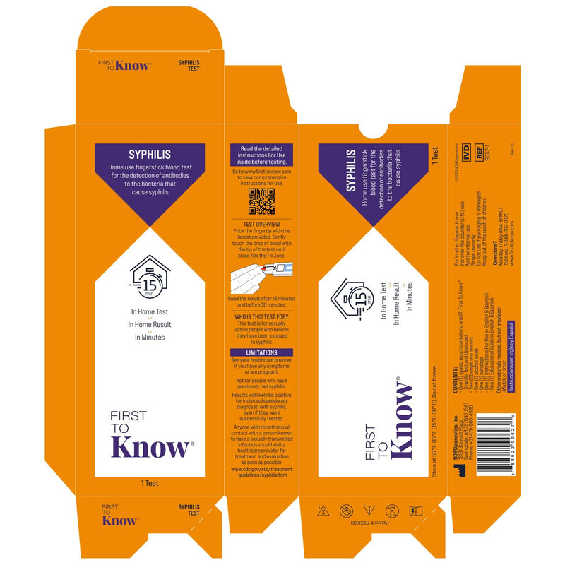 First To Know® Syphilis Test, in Home Fingerstick Blood Test with in Home Result in 15 Minutes, Discrete, Lab Accurate Testing (1 Test)