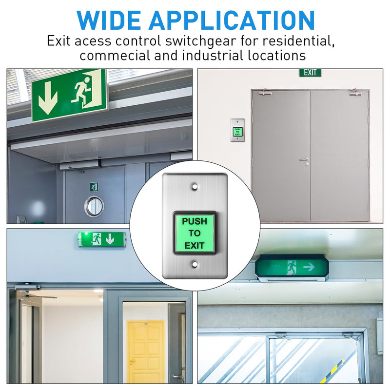 2 Pcs Push to Exit Button Indoor Green Square Request to Exit Button Stainless Steel Wall Plate with Green LED Square