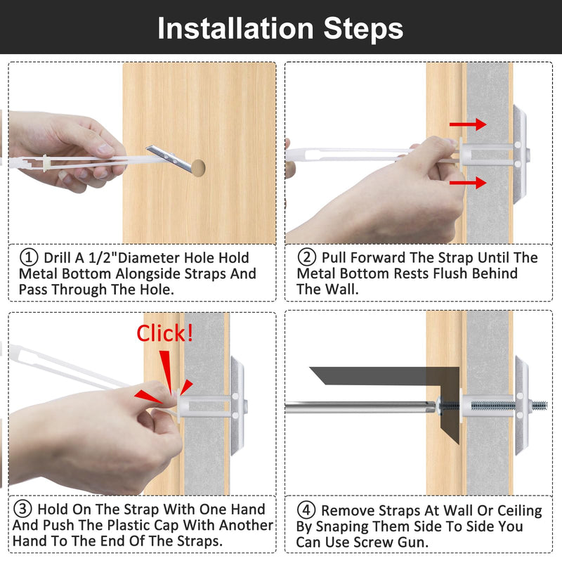 Drywall Anchor with Included Bolts for 3/16”-24, Heavy Duty Hollow Drywall Anchors for TV Mounting Kit, Stainless Steel Hollow Wall Anchors Holds up to 240 lbs Each in 1/2-in Drywall-14 Pack 3/16"-24：Pack of 14
