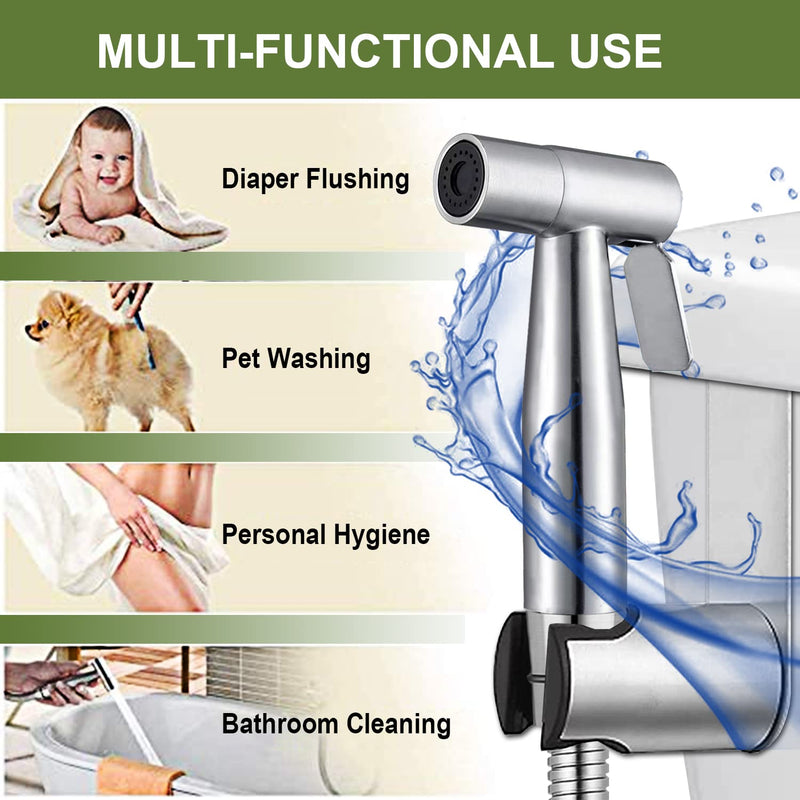Handheld Bidet Sprayer for Toilet, Stainless Steel Bathroom Personal Hygiene Bidet Sprayer Set, Baby Cloth Diaper Sprayer with Adjustable Water Pressure Control, Perfect for Whole Family Cleaning Use Brushed Nickel
