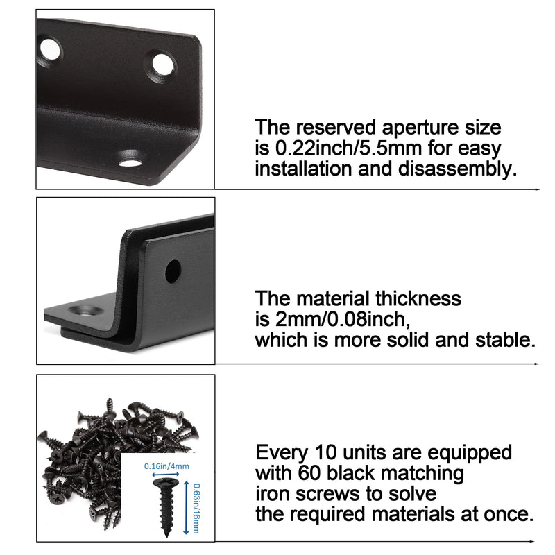 L Bracket, Heavy Duty Corner Brace, 10 Pack 3.2" Metal Shelf Bracket Angle Bracket for Shelves, Black Metal Braces for Wood, 80mm Overall Length 3.2 inch