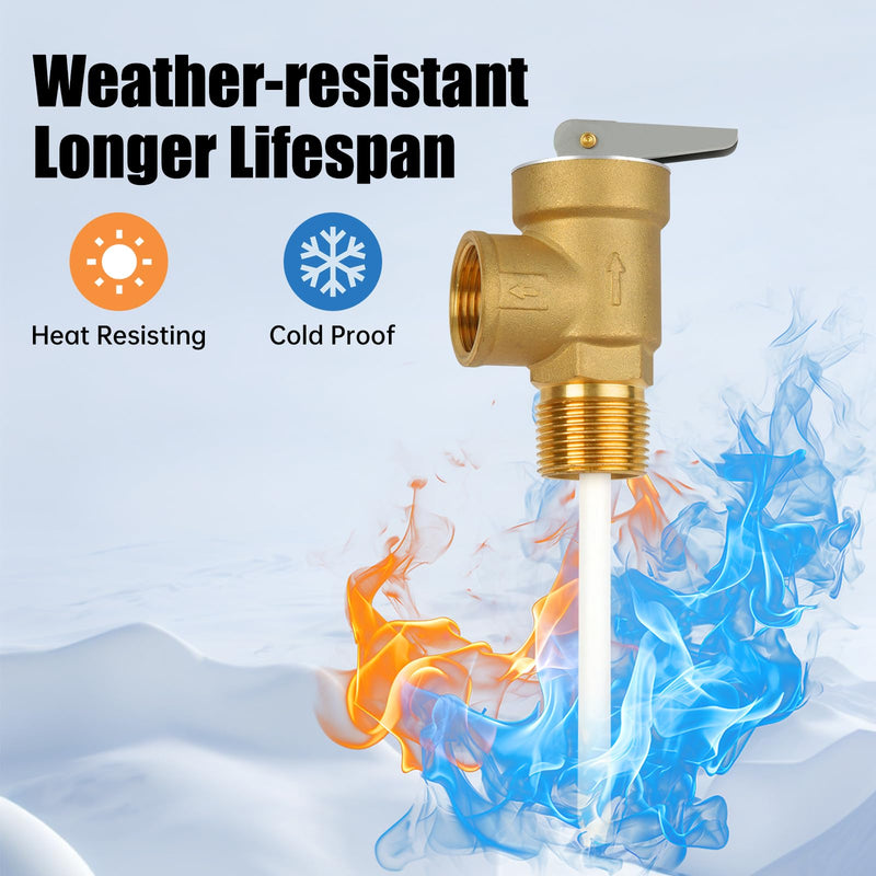 210°F 150 Psi Temperature and Pressure Relief Valve Automatic with Extension Probe and Lever, 3/4"NPT Pressure Relief Valve, All Brass Body, CSA LISTED