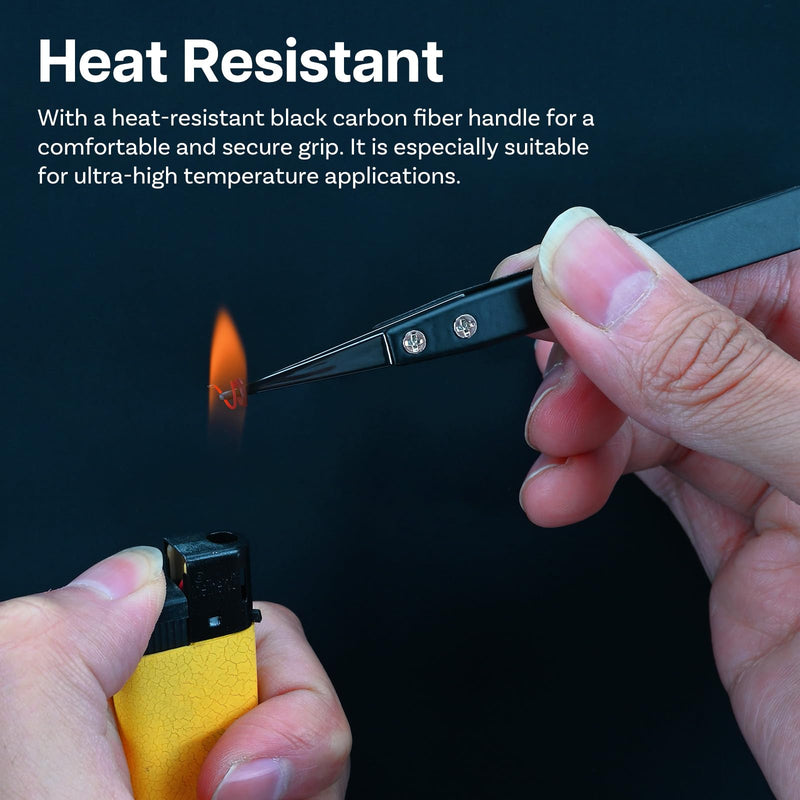 MMOBIEL 3Pcs Set Ceramic Tip Soldering Tweezers Heat Resistant 1600 C/3000 F for Electronics Repair, Jewelry, Computer, Laboratory Soldering Work etc. - Black 3x Black Tip
