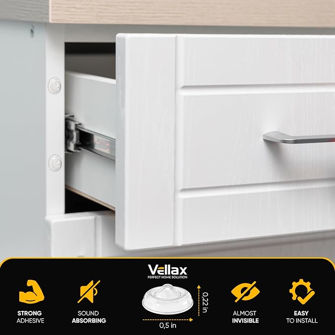 Vellax Cabinet Bumpers Clear Silicone - 128 Pcs, Self-Adhesive Cabinet Door Bumper for Enhanced Sound Dampening, Drawer Stops, Kitchen Furniture, Wall Protection, Décor Crown