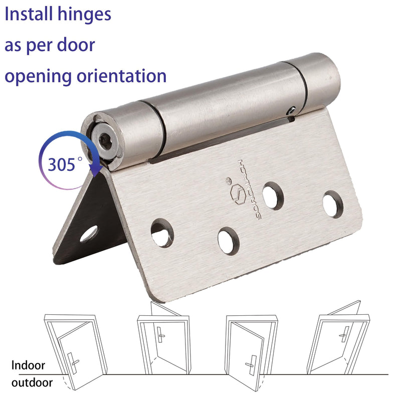 2 Pieces Self Closing Door Hinge 4 inch Satin Nickel Auto Close Hinge Adjustable 4" x 4" Spring Hinges Door Closer Hinge 1/4" Radius Corner Commercial Auto Self-Closing Hinge