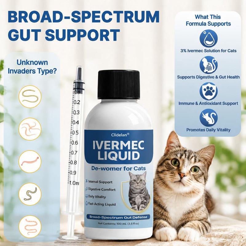 lveɾmec Dew0ɾmeɾ Liquid for Cats, Natural Broad Spectrum Gut Safeguard for Kittens and Adult Cats-Targets Common Internal Concerns | Fast-Acting Supports Digestive Comfort, Immune Wellness & Energy