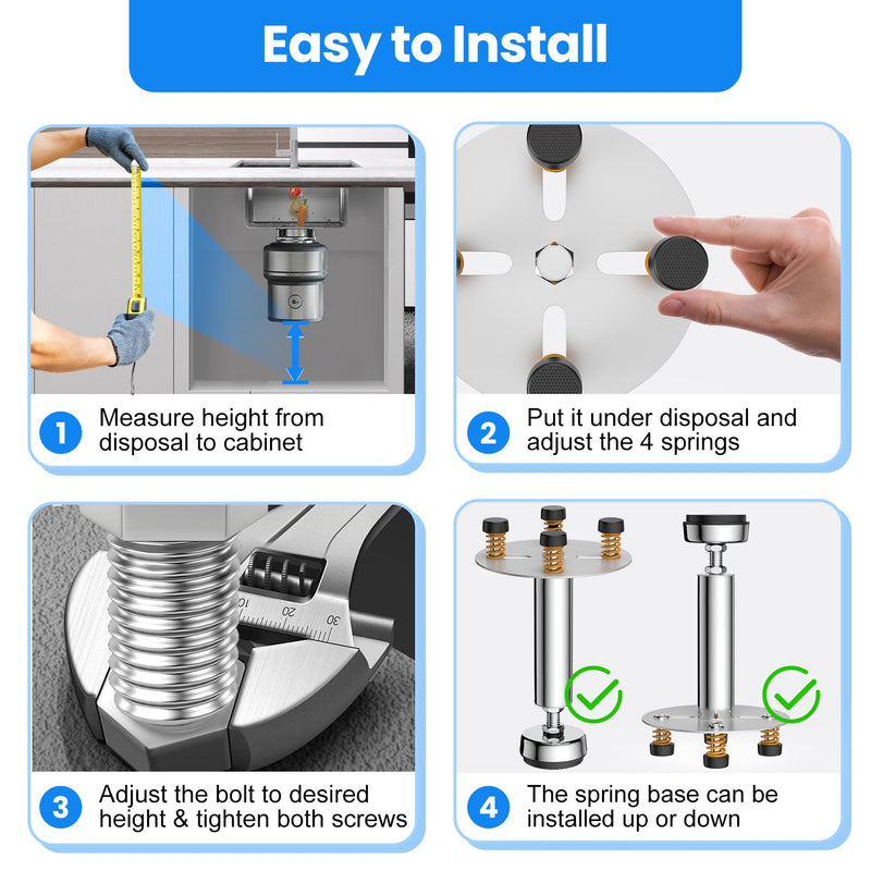 Garbage Disposal Support, Adjustable Spring Shock Absorber Bracket (7.48-10.62 inch (19-27cm)), Holds Up tp 440lbs, Stainless Steel Noise Reduction Installation Kit 7.48-10.62" (19-27cm)