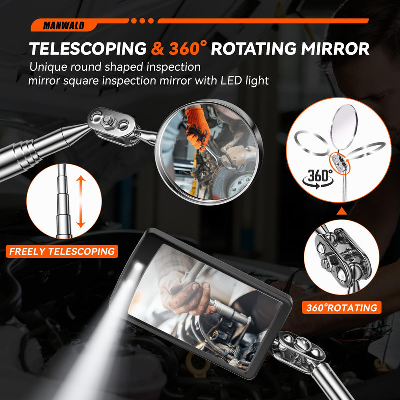 Telescoping Magnetic Pickup Tool Set with Portable Bag, Extendable Flashlight with 360° Inspection Mirror, Christmas Gifts Stocking Stuffers for Men, Mechanics, and Handymen, Grey