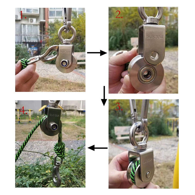 Heyous 1-Pack V Type Swivel Pulley 304 Stainless Steel Duplex Bearing Super-Silent Detachable 360 Degree Rotation Heavy Duty Traction Wheel V Type Slot