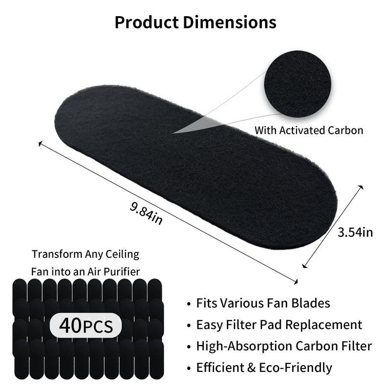 40 Pack Ceiling Fan Filters for Blades, Black Air Purifier Pads 40