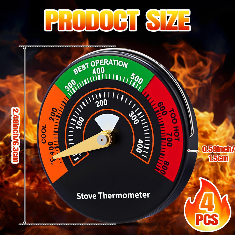 Frienda Magnetic Stove Pipe Thermometer for Wood Gas Pellet Stove, 4 Pcs